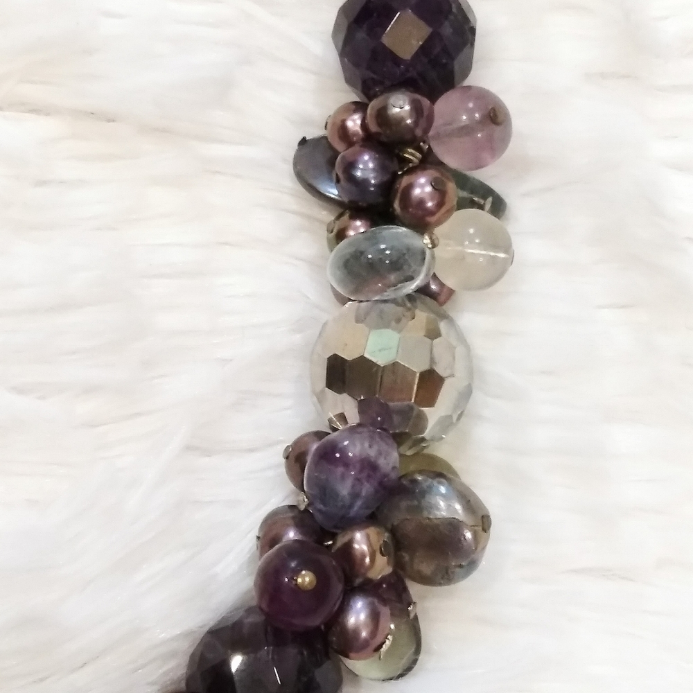 Genuine Pearl Amethyst Crystal Gemstone Necklace - Picture 6 of 10